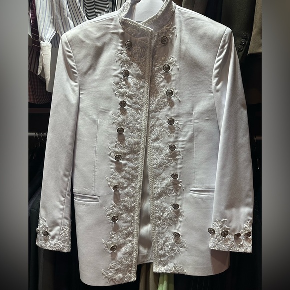 White suit jacket with lace and sequences